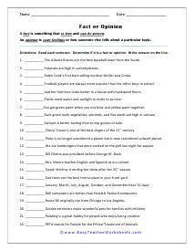 Fact Or Opinion Worksheets