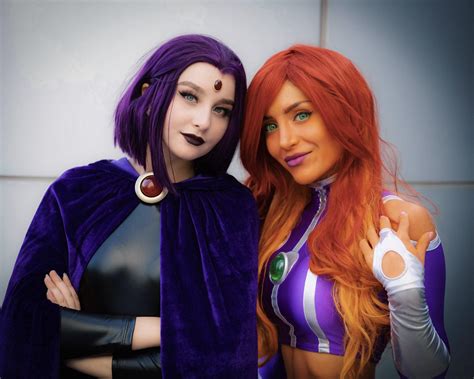 Starfire Self And Raven From Teen Titans Cosplay