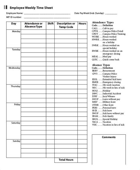 Printable Time Sheets Weekly Template Business Psd Excel Word Pdf