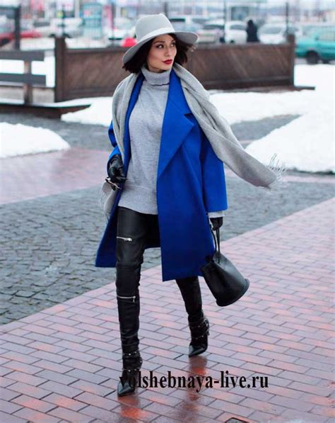 Образ с синим пальто и шляпой серого цвета - volshebnaya-live