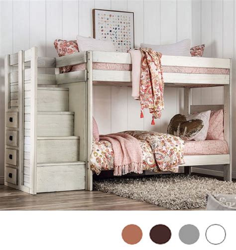 Pine Valley Plank Twin Bunk With Steps In White Black And Gray