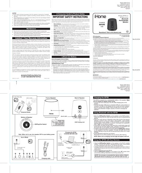 Sdi Technologies Ibt N Bluetooth Rechargeable Speaker User Manual Ibt En Ib Tt