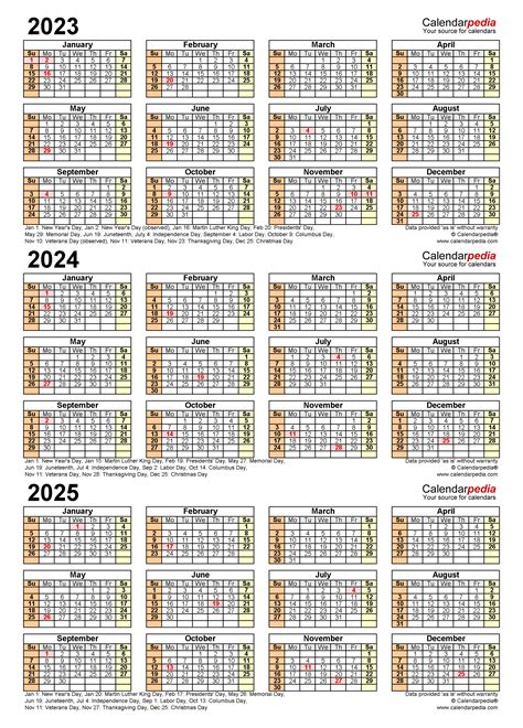 2023 2024 2025 Three Year Calendar Free Printable Pdf Templates Images