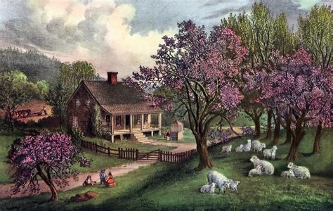 American Homestead In Spring 1869 By Currier And Ives