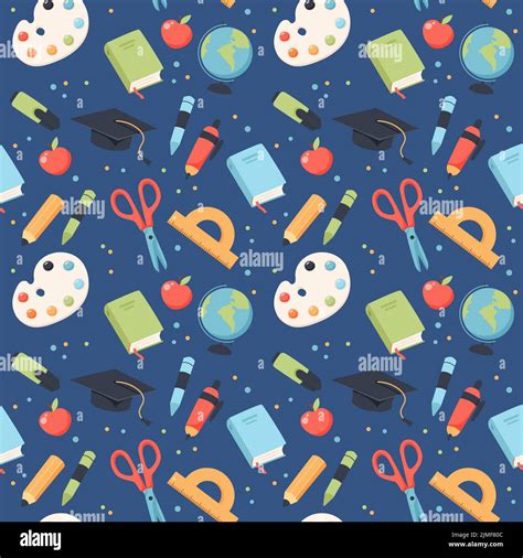 School Seamless Pattern Supplies And Equipment For Learning Cute