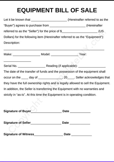 Equipment Bill Of Sale Blank Printable Form Template In Pdf Word The Best Porn Website