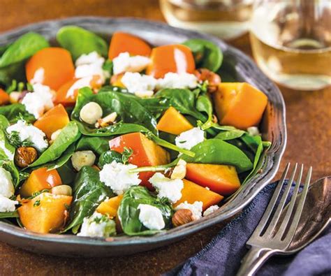Spinach Persimmon Goats Cheese And Hazelnut Salad Recipe Food To Love