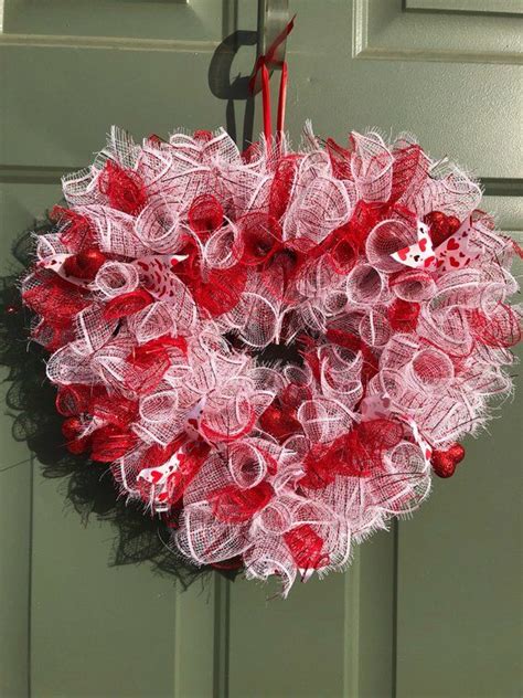 Valentine S Day Heart Shaped Deco Mesh Wreath Etsy Deco Mesh Wreaths Valentine Mesh Wreaths