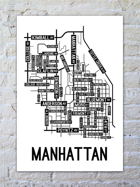 Manhattan Kansas Street Map Print Manhattan Kansas Claflin Denison
