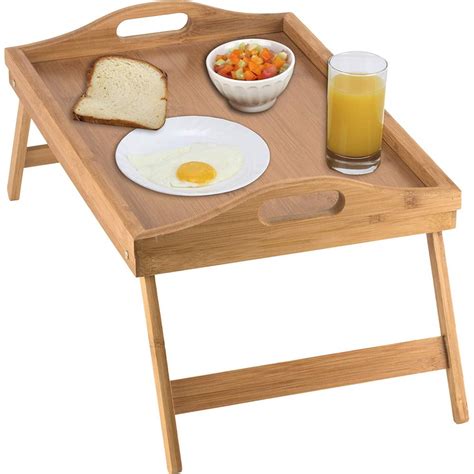 Homritus Bed Tray Table With Folding Legs And Breakfast Tray Bamboo