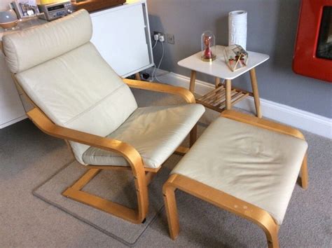 Ikea Poang Recliner Chair And Footstool In Cream Leather In West End