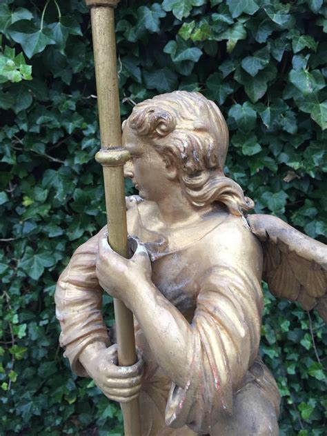 Antique 18th Century Gilt Gothic Art Carved Wood Angel Sculpture Candlestick For Sale At 1stdibs