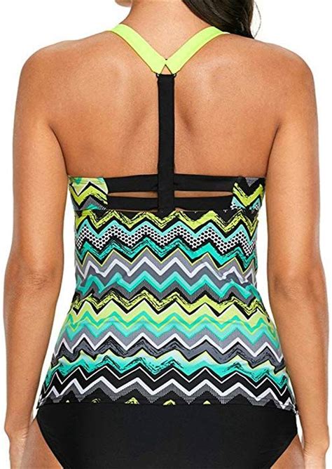 Samefar Womens One Piece Zigzag Print Y Back Tankini Swimsuit Top Only