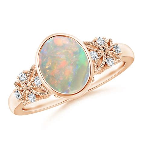 Vintage Style Oval Opal Ring With Diamonds Angara Canada