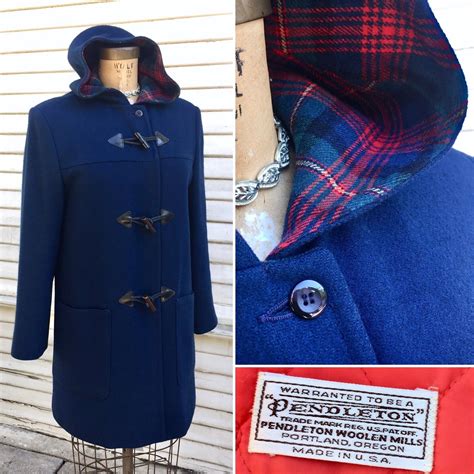 Vintage 1960s Pendleton Toggle Coat Hooded Navy Blue Pea Coat Mod