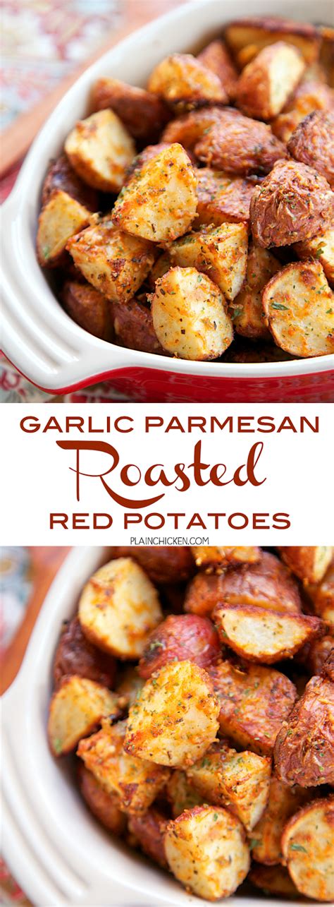 These roasted red potatoes with garlic parmesan are simple and fast to make. Garlic Parmesan Roasted Red Potatoes | Plain Chicken®