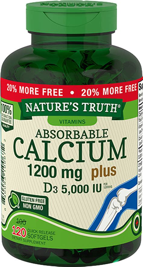 Natures Truth Absorbable Calcium 1200 Mg Plus D3 5000 Iu Per Serving