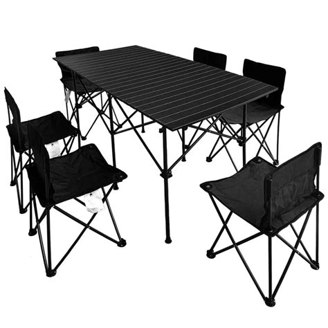 Outdoor Folding Table And Chair Set Portable Aluminum Camping Barbecue 7 Piece Set Self Driving Picnic 
