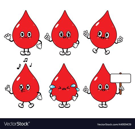 Funny Cute Blood Drop Characters Bundle Set Vector Image