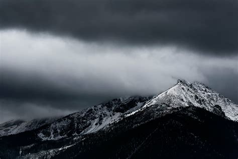 Snow Covered Mountains Cloudy Day Grayscale Mountain Dark Cloud