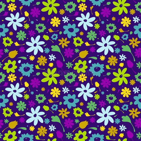 Cute Seamless Vector Pattern Vibrant Flowers Stock Vector
