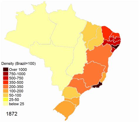 Relative Demographic Density Of Brazilian States Throughout The