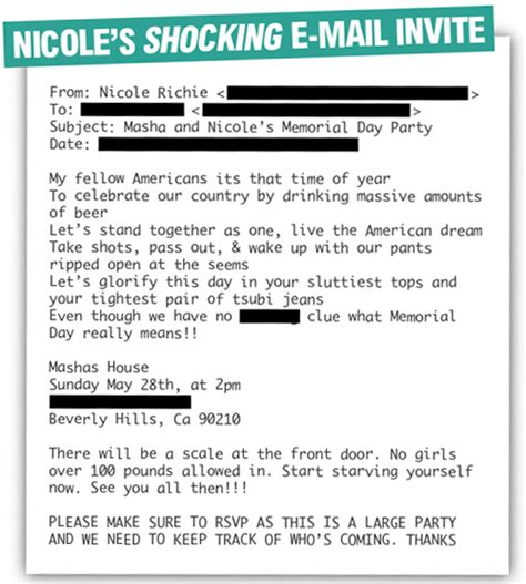 Nicole Richies Memorial Day E Mail Invite Popsugar Love And Sex