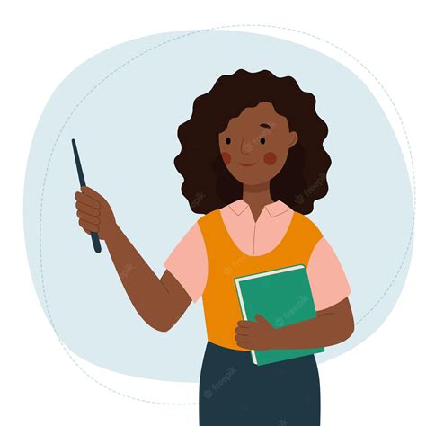 Premium Vector Female Teacher Cute African Woman Stands With Pointer And Book School And