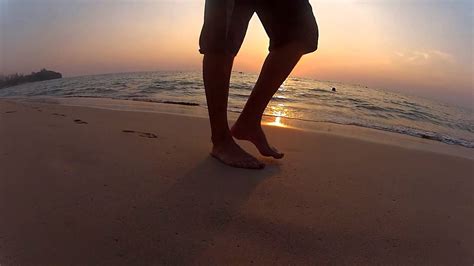 Feet Walking On Beach Sunset Tanurix Stock Footage Ws