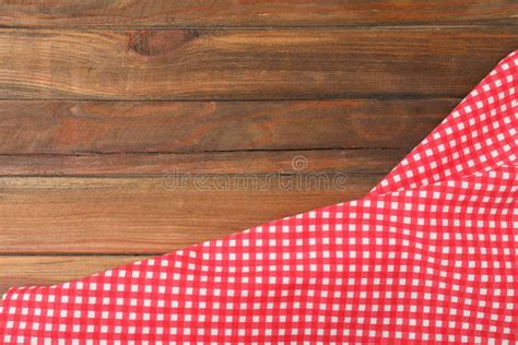 Checkered Picnic Blanket On Wooden Background Stock Image Image Of