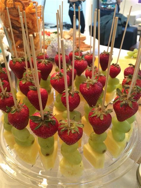 Fresh Fruit Skewers With Strawberry Green Grapes And Pineapple