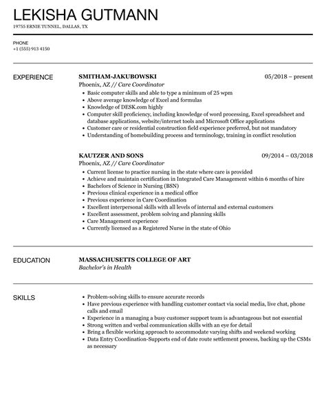 Care Coordinator Resume Samples Velvet Jobs