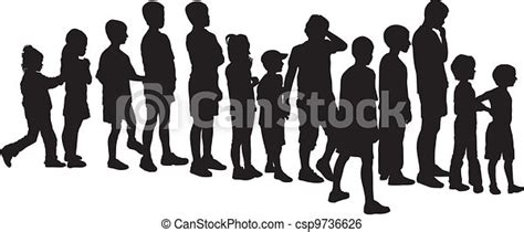 Children Waiting In The Crowd Vector Silhouettes Children Standing In