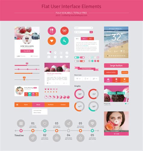 Flat Pink Web Ui Elements Kit Psd Download Psd