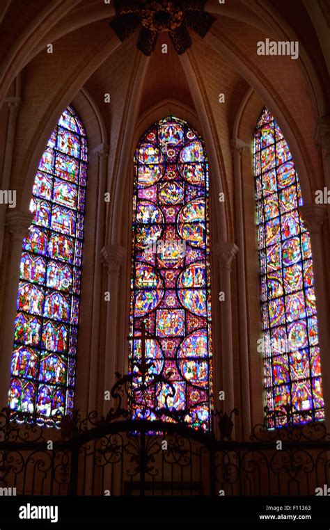 Stained Glass Windows At Cathedral Of Our Lady Of Chartres Stock Photo