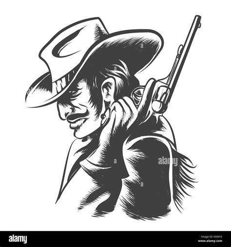 Vaquero Hombre Pistola Revólver Dibujos Animados Sheriff Imágenes De Stock En Blanco Y Negro Alamy