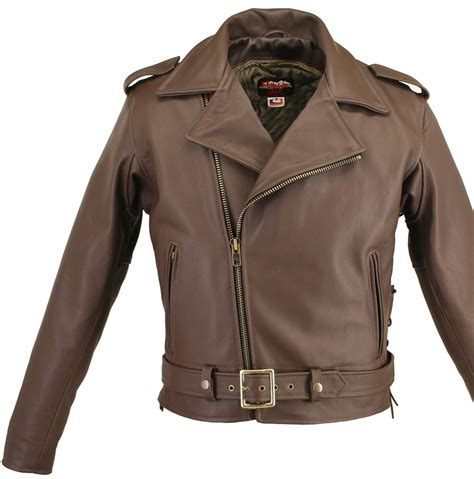 Full belted brown motorcycle leather jacket. with side and belt