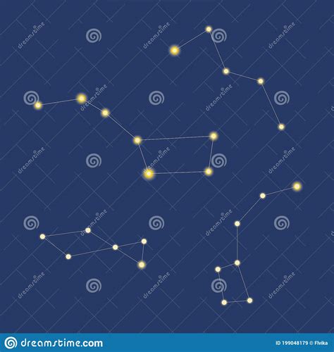 Set Of Constellations Ursa Major Ursa Minor Cassiopeia Lyre Isolated
