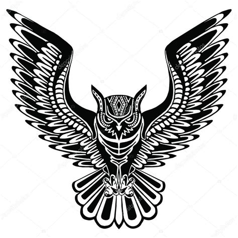 Flying Owl Black Silhouette With A Pattern On The Body Vector De My