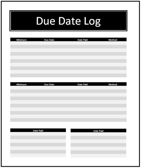 Due Date Log Template Free Log Templates