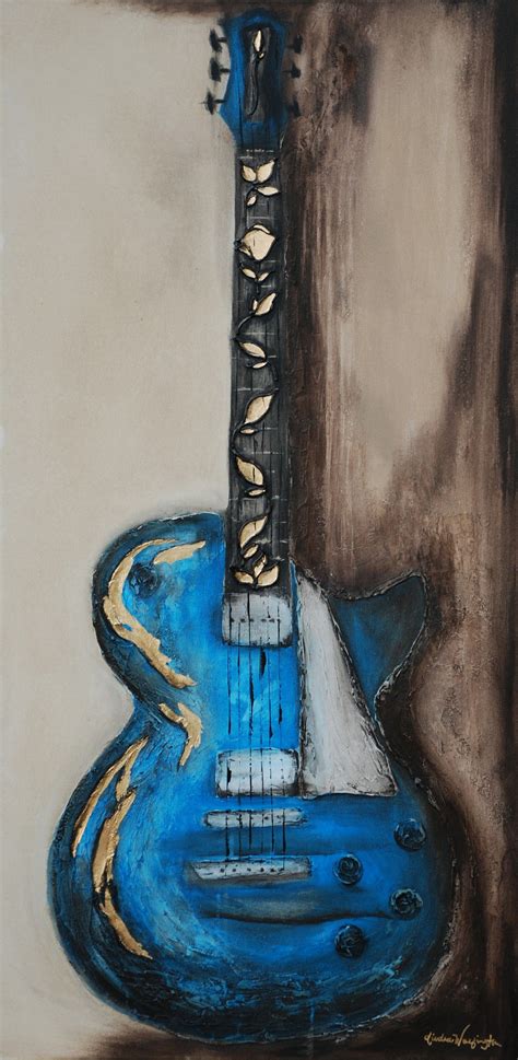Abstract Guitar Painting With Gold Leaf 775 By Diedra Wolfington