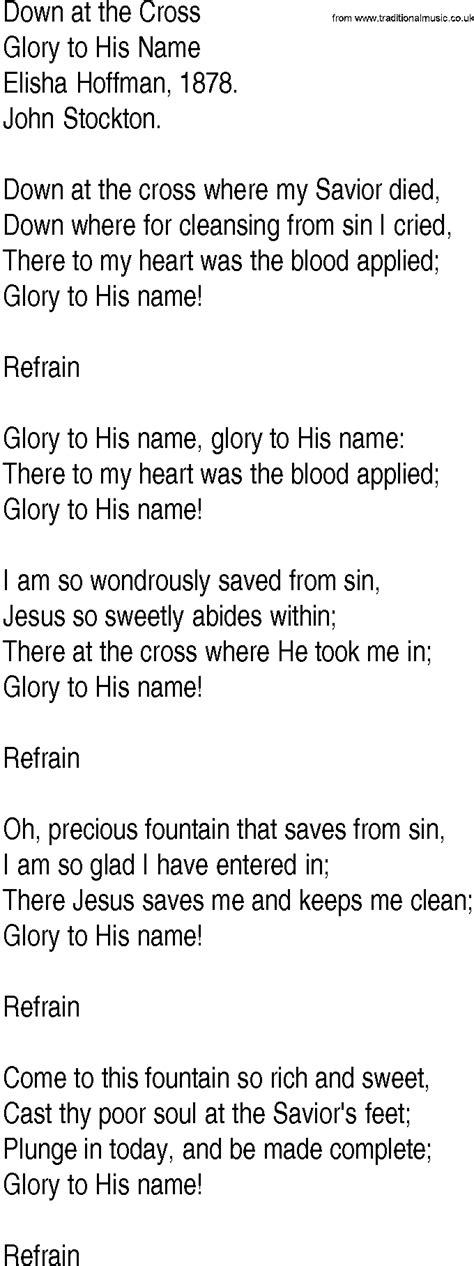 Hymn And Gospel Song Lyrics For Down At The Cross By Elisha Hoffman