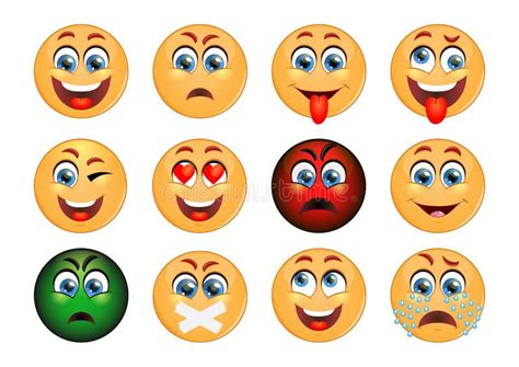 Sistema De Emoticons Emoji Encendido Ilustración Del Vector