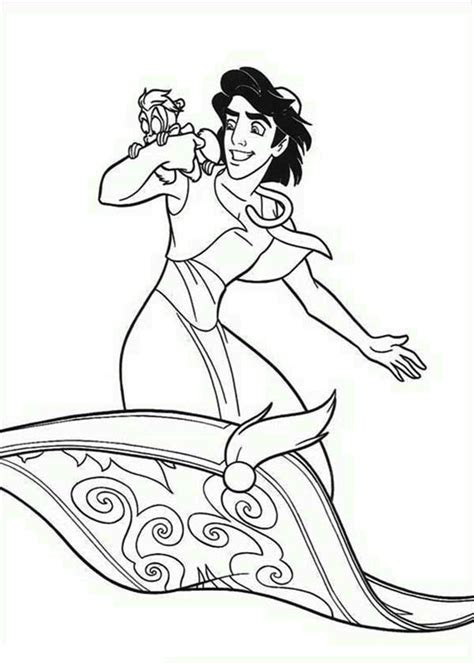 Aladdin And Abu Riding The Magic Carpet In Style Coloring Page