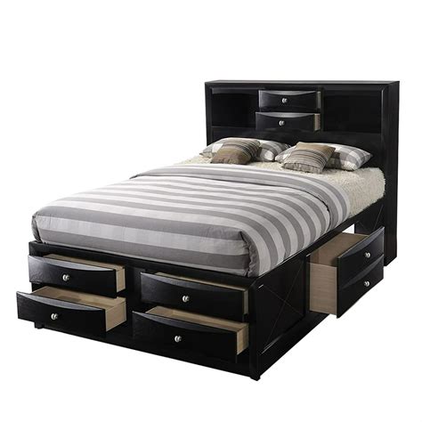 Eight Drawer Full Size Storage Bed With Bookcase Headboard Black
