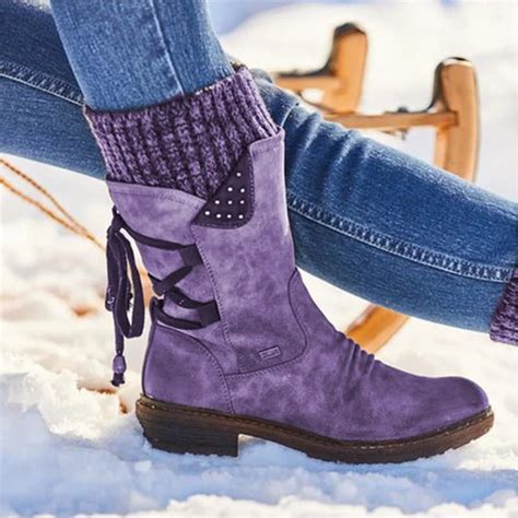 2021 Women Winter Mid-Calf Boot, Flock Winter Shoes, Ladies Fashion