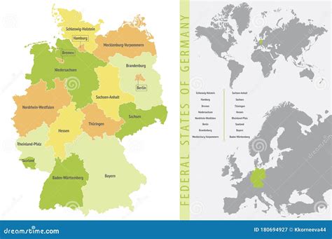 Detailed Color Vector Map Of The Federal States Of Germany With The
