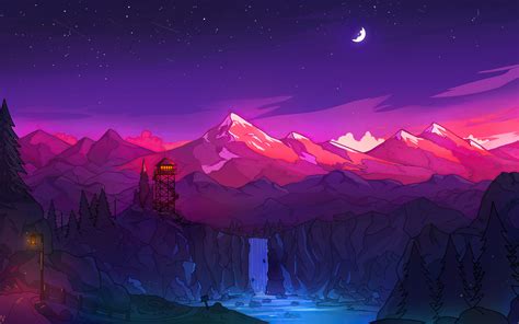 Download Colorful Mountains Night Waterfall Minimal 1680x1050