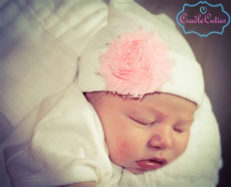 Cradlecuties — First Bow Newborn Hospital Hat Shabby Chic Flower White