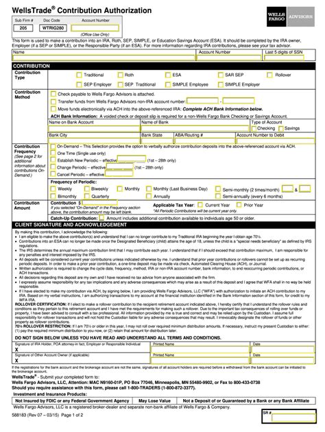 Feb 28, 2018 · use free check writing software. Wells Fargo Ira Contribution Form - Fill Out and Sign ...